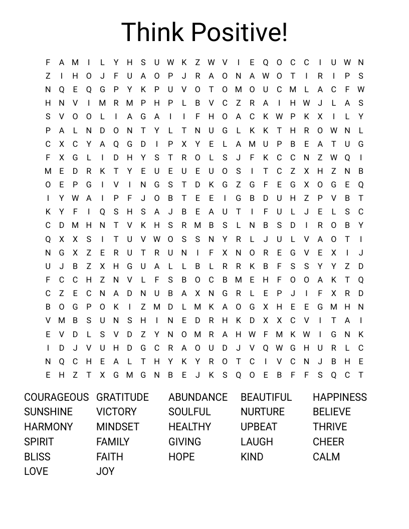 Think Positive! Word Search