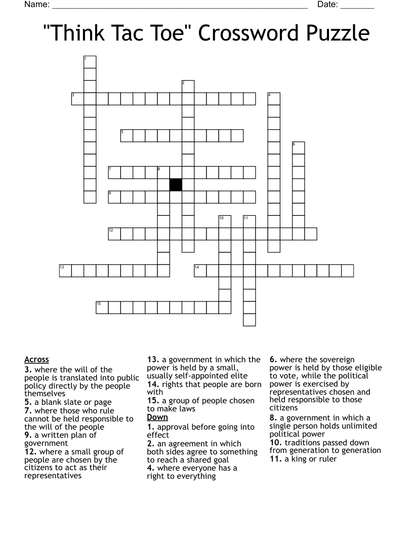 "Think Tac Toe" Crossword Puzzle