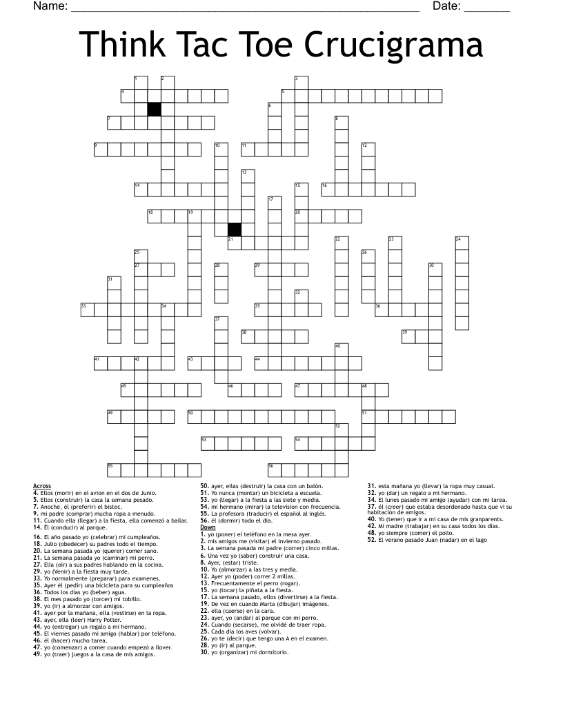 Think Tac Toe Crucigrama Crossword