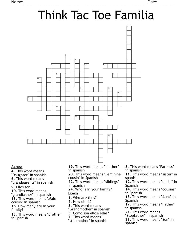 Think Tac Toe Familia Crossword