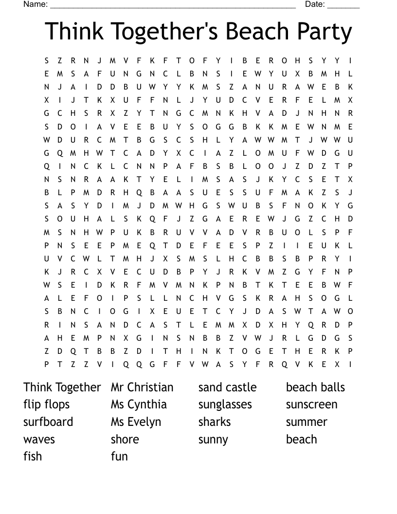 Think Together's Beach Party  Word Search