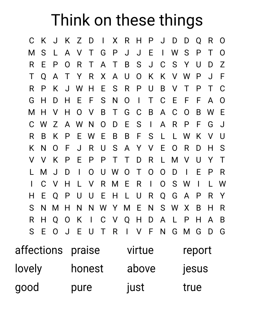 Think on these things Word Search