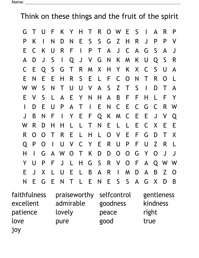 Think on these things and the fruit of the spirit Word Search
