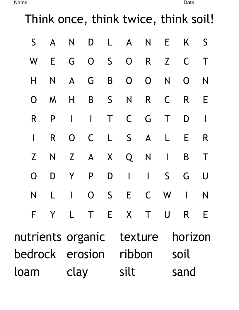 Think once, think twice, think soil! Word Search