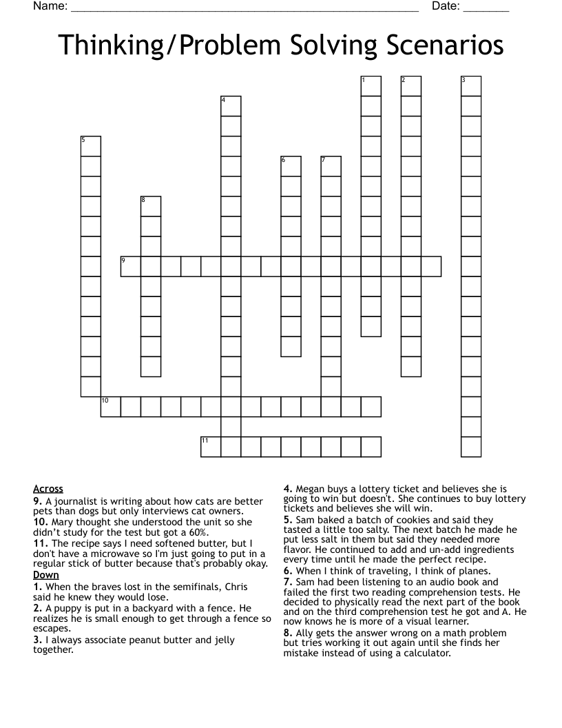 Thinking/Problem Solving Scenarios Crossword