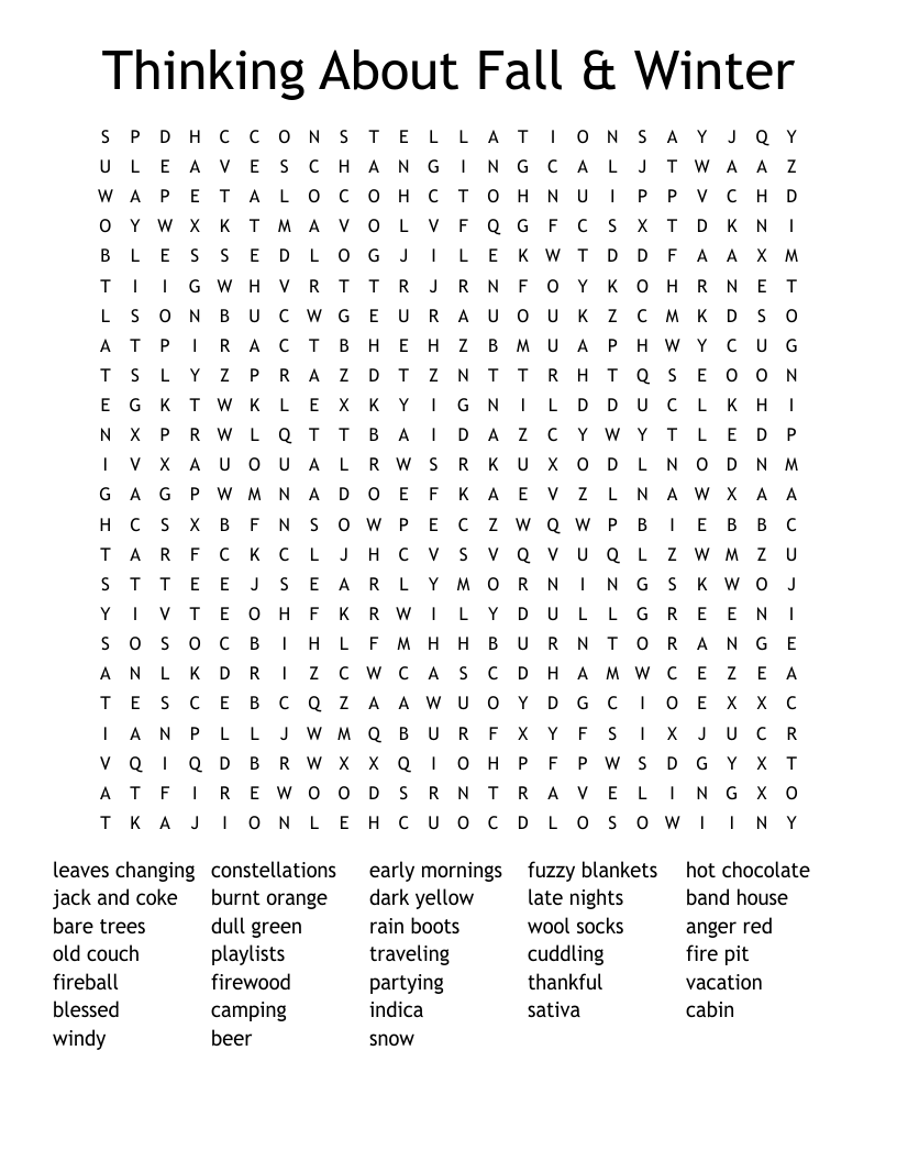 Thinking About Fall & Winter  Word Search