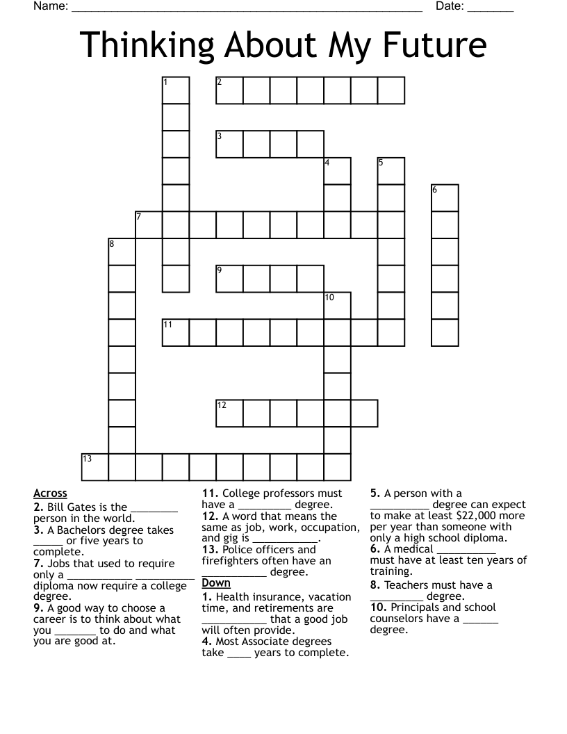 Thinking About My Future Crossword