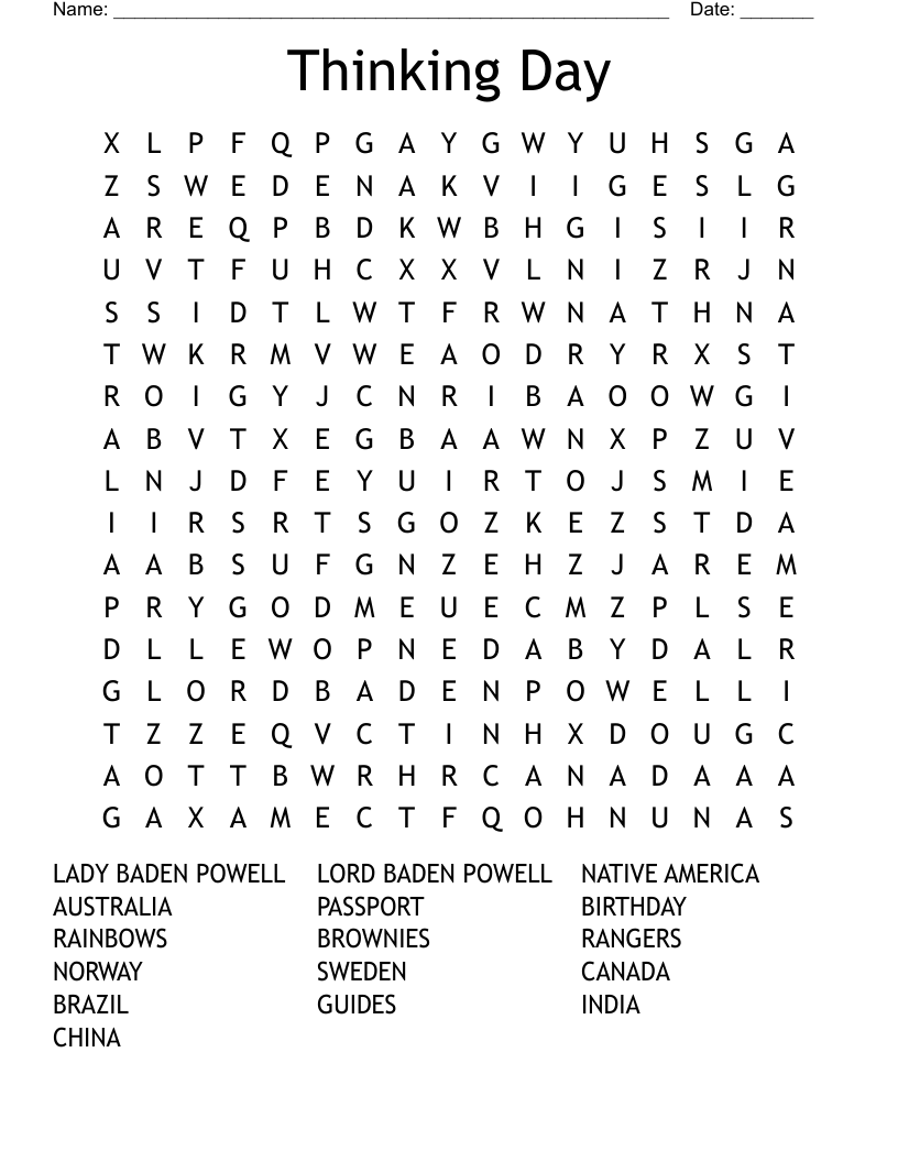 Thinking Day Word Search
