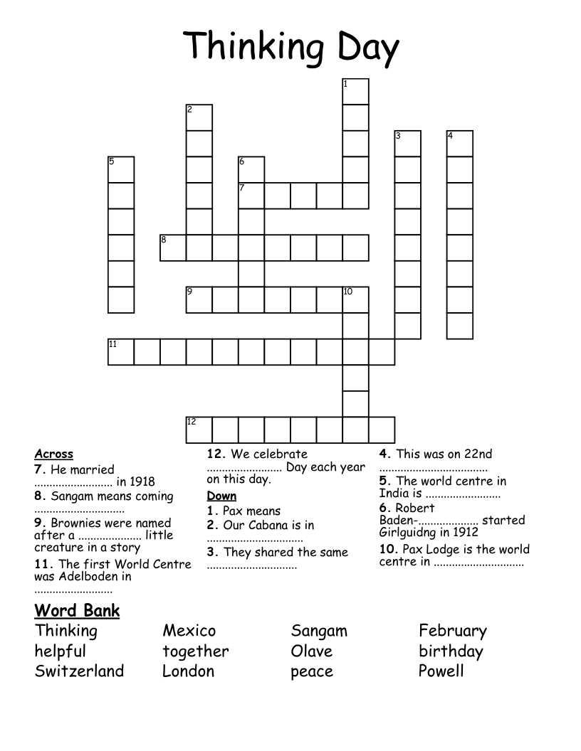 Thinking Day Crossword