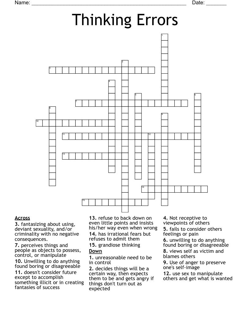 Thinking Errors Crossword