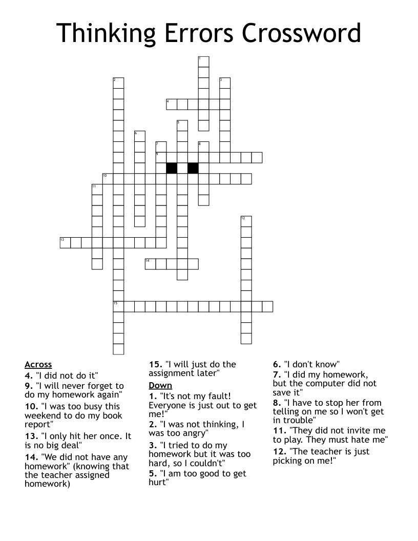 Thinking Errors Crossword