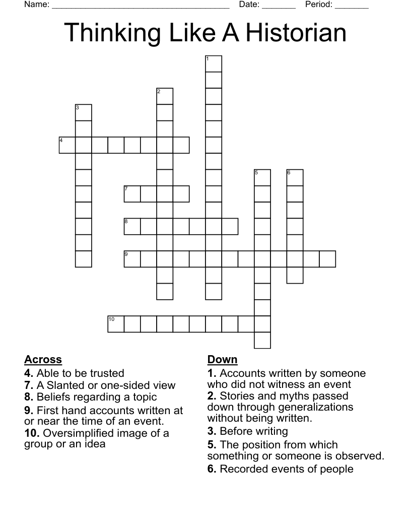 Thinking Like A Historian Crossword