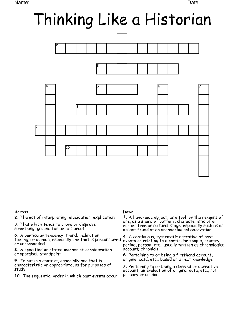 Thinking Like a Historian  Crossword