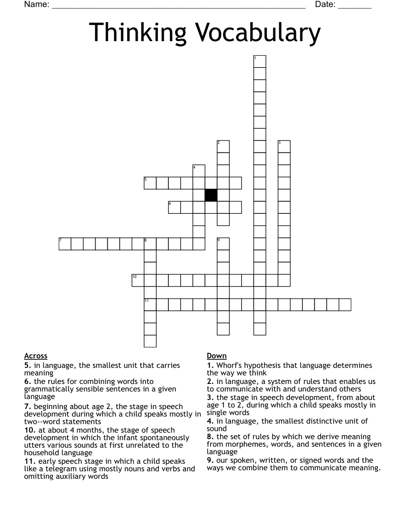 Thinking Vocabulary Crossword