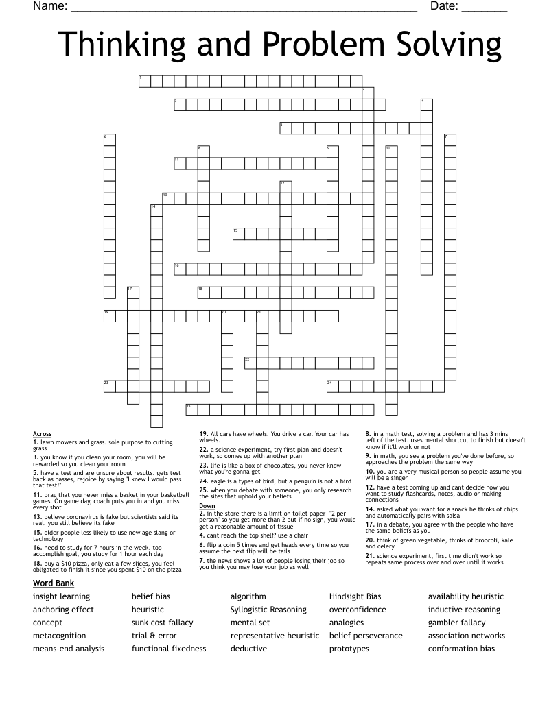 Thinking and Problem Solving Crossword