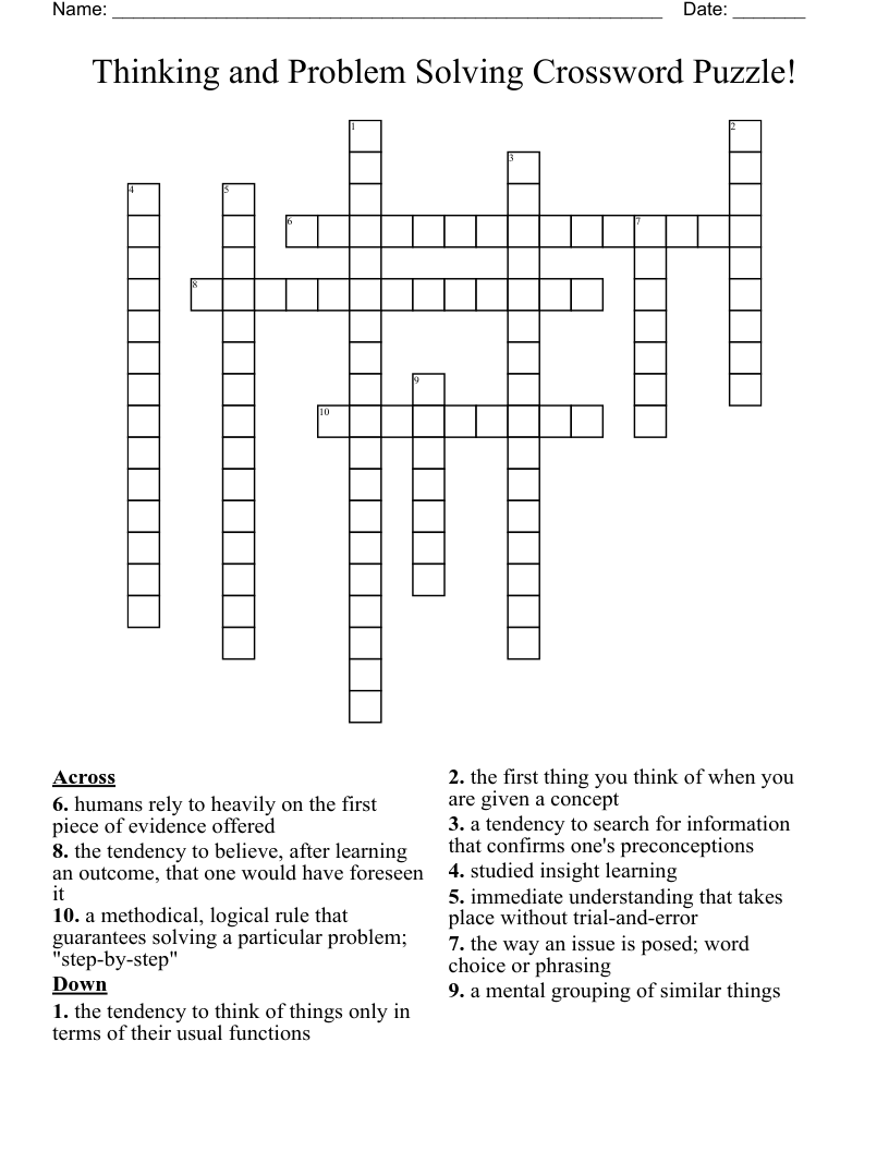 Thinking and Problem Solving Crossword Puzzle!