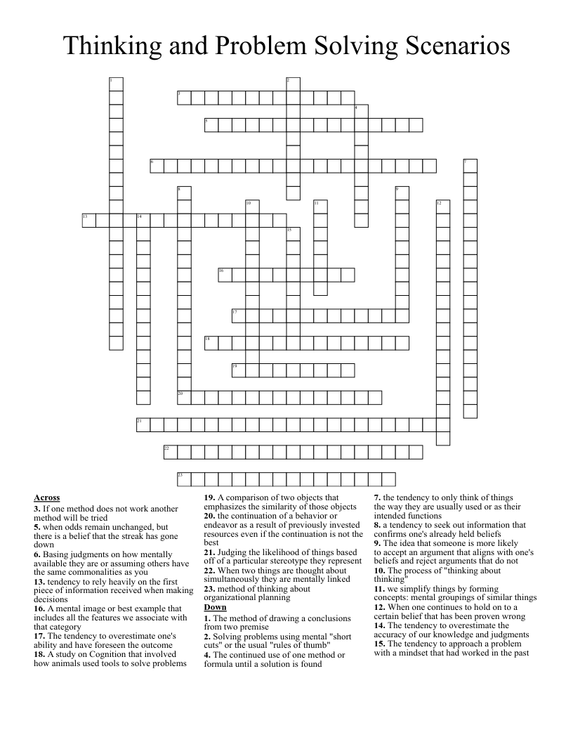 Thinking and Problem Solving Scenarios  Crossword