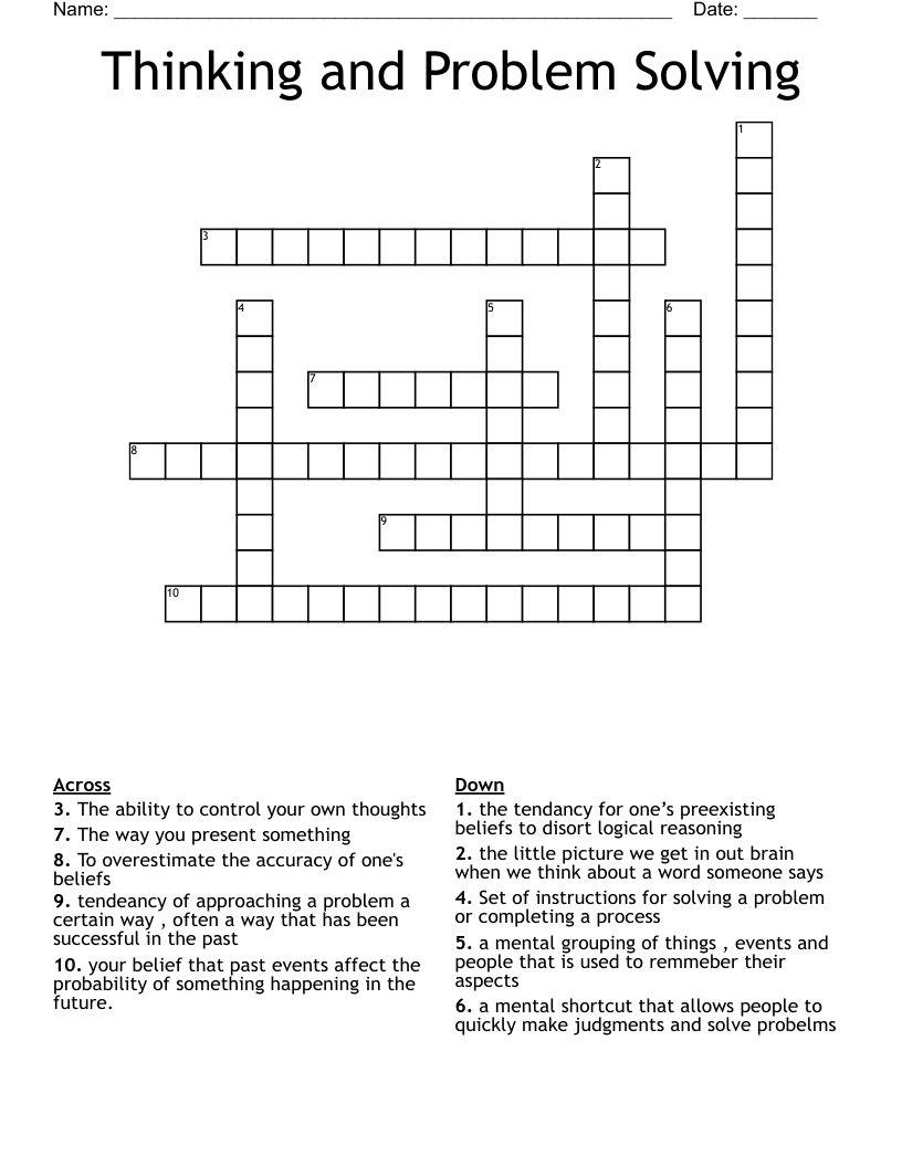 Thinking and Problem Solving  Crossword