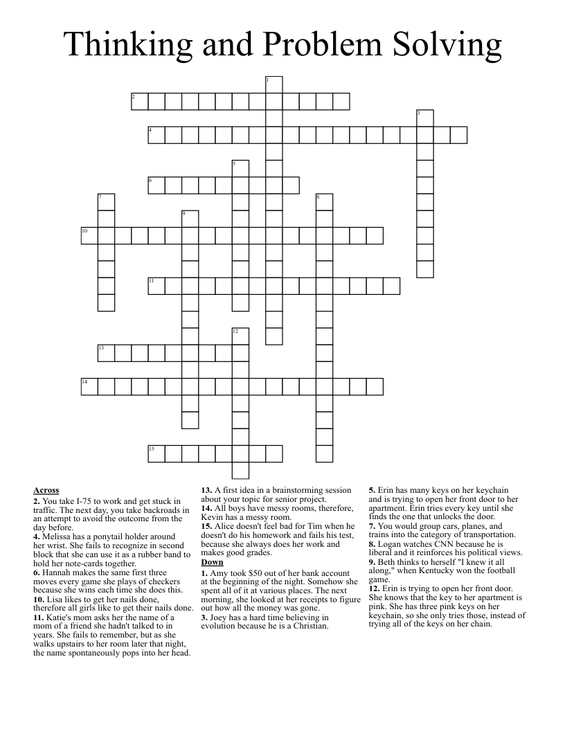 Thinking and Problem Solving  Crossword