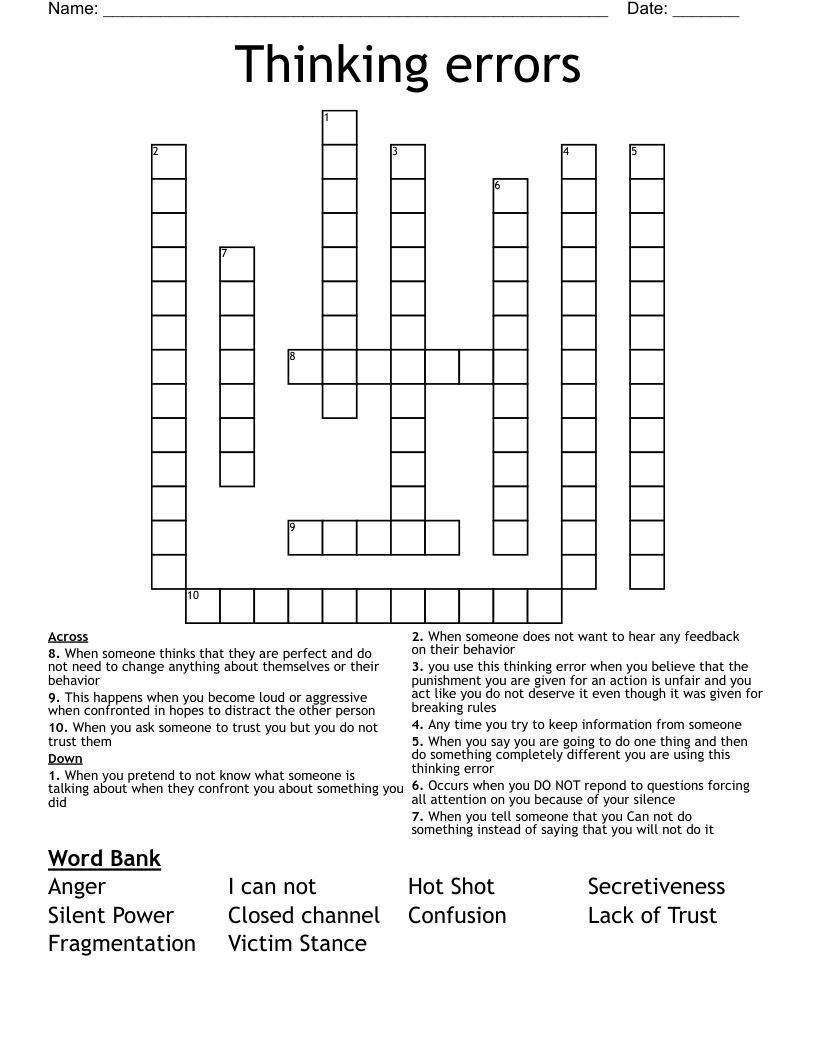 Thinking errors  Crossword