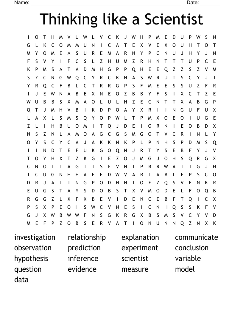Thinking like a Scientist Word Search