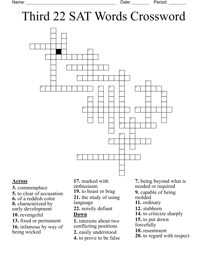 Third 22 SAT Words Crossword