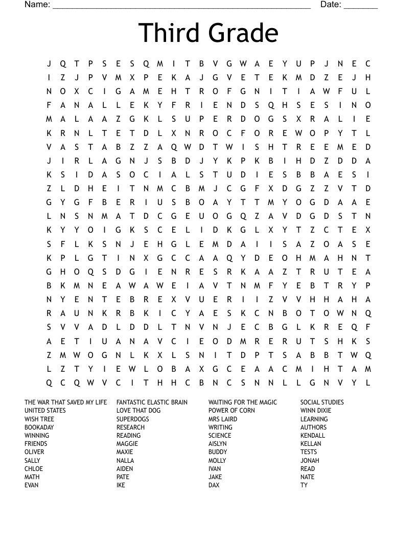 Third Grade Word Search