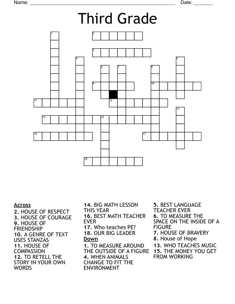 Third Grade Crossword