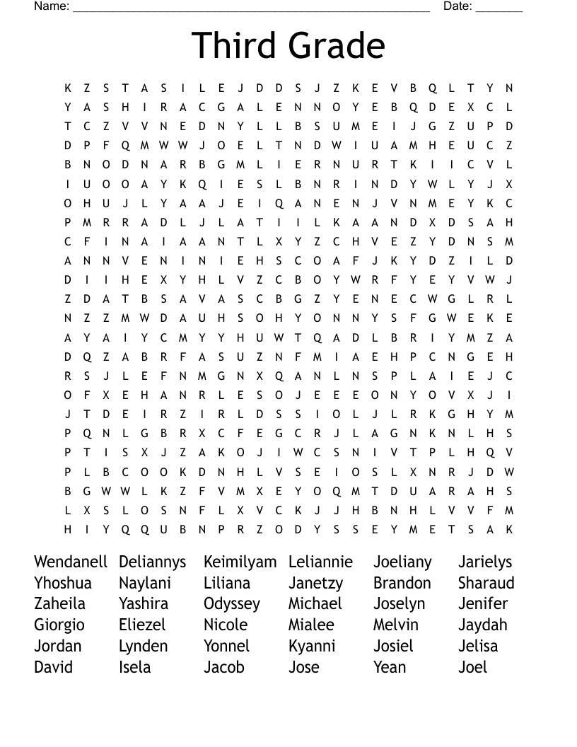 Third Grade Word Search
