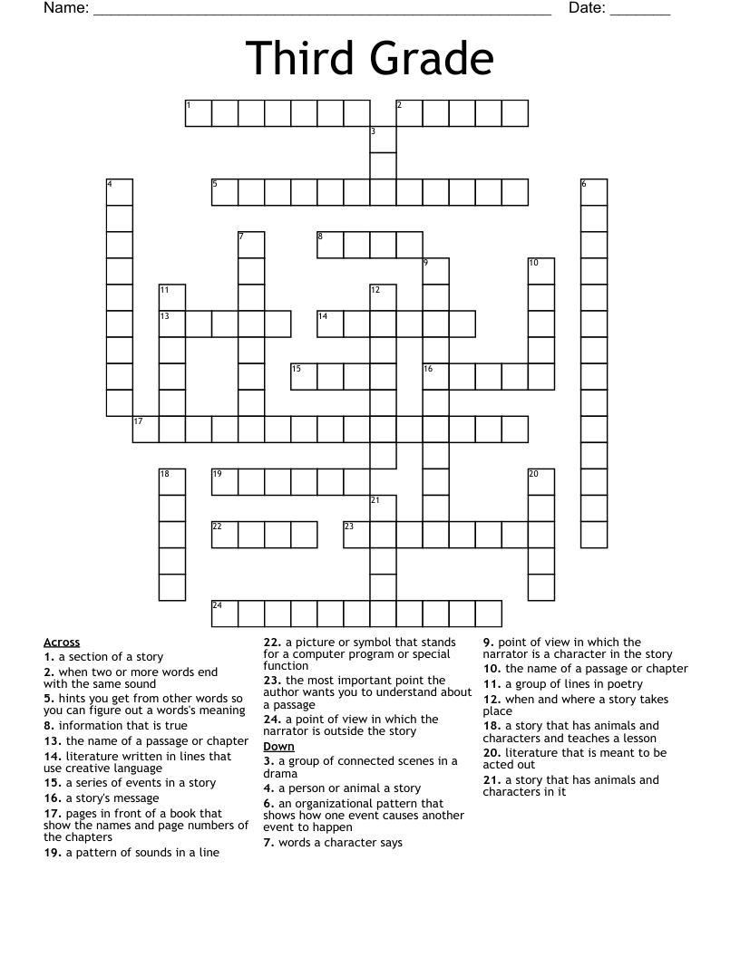 Third Grade Crossword