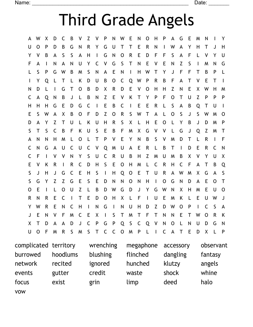 Third Grade Angels Word Search