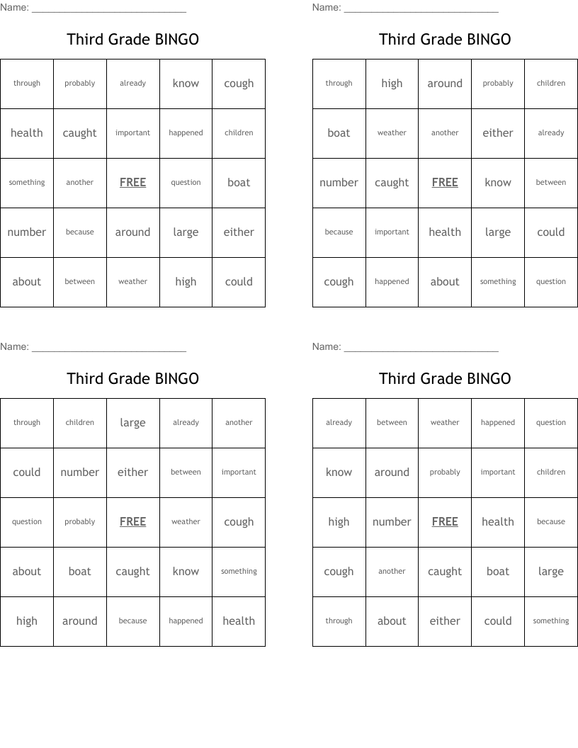 Third Grade BINGO