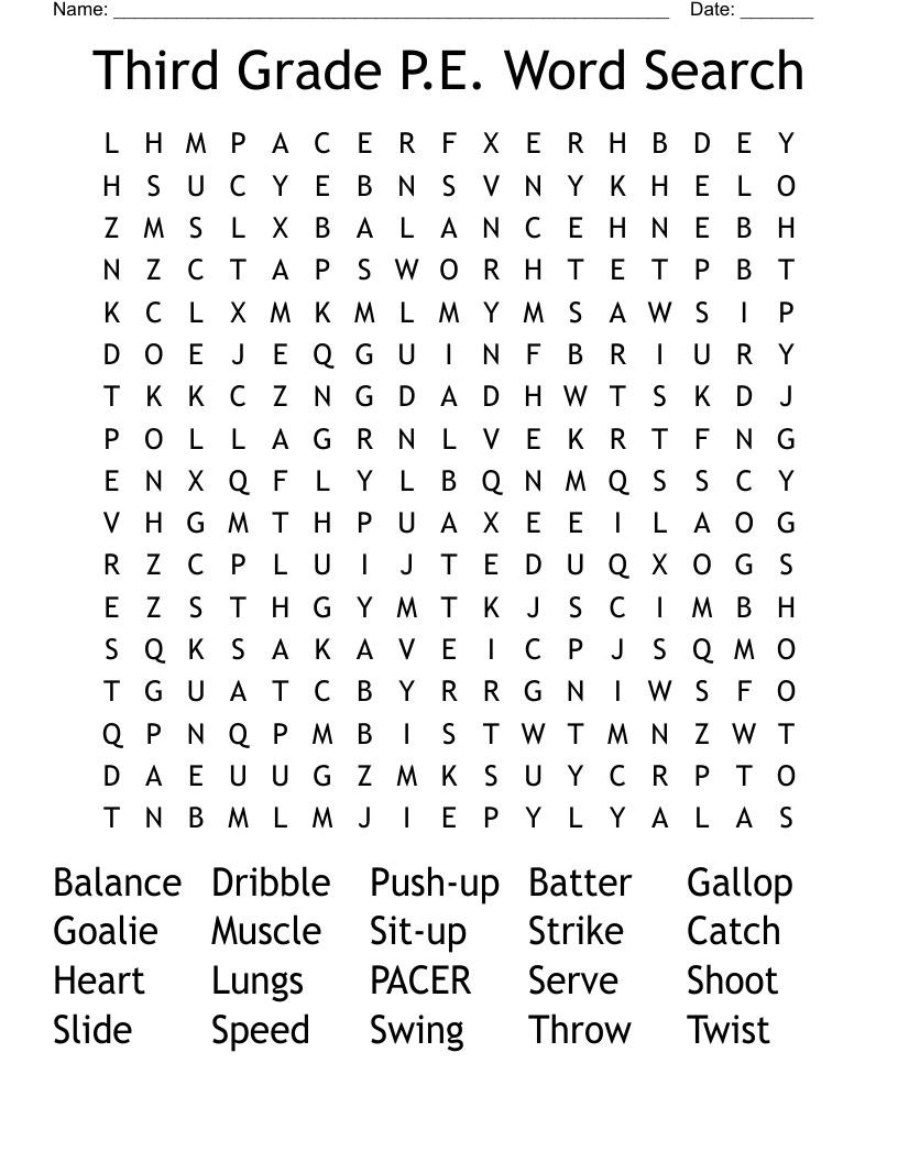 Third Grade P.E. Word Search