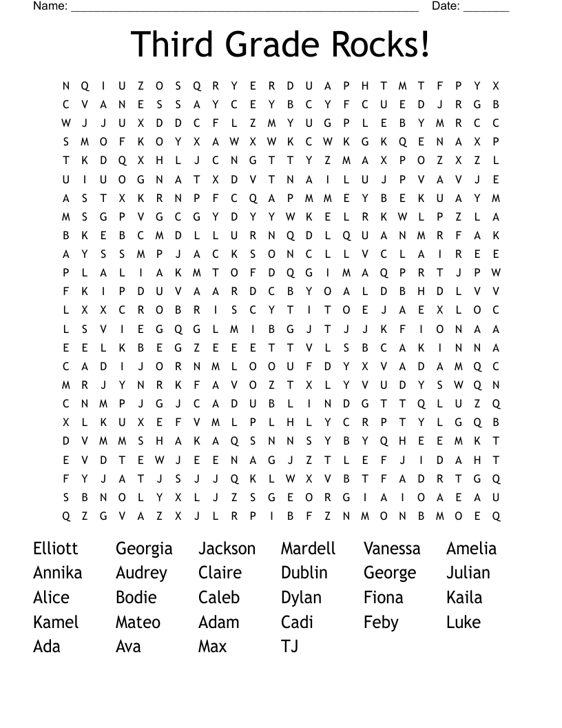 Third Grade Rocks! Word Search