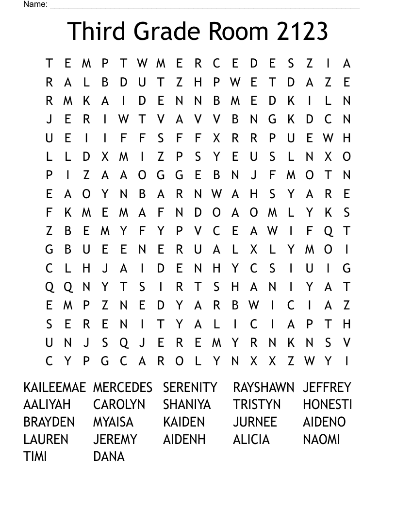 Third Grade Room 2123 Word Search
