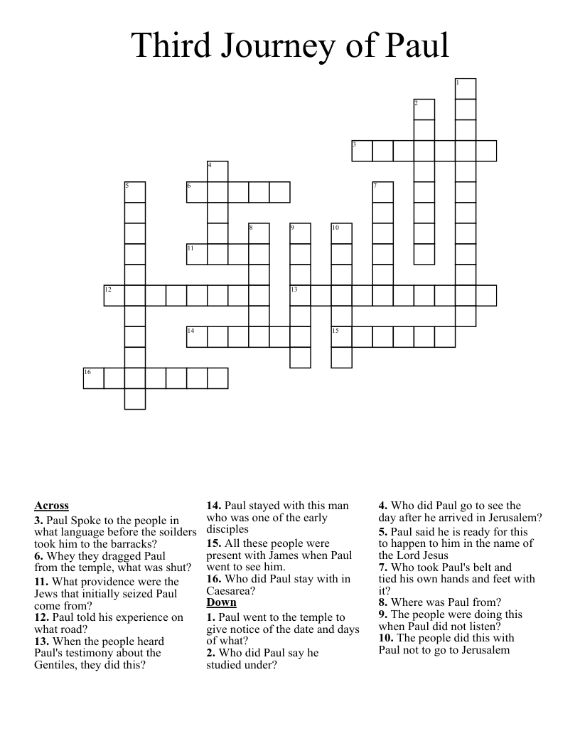 Third Journey of Paul Crossword