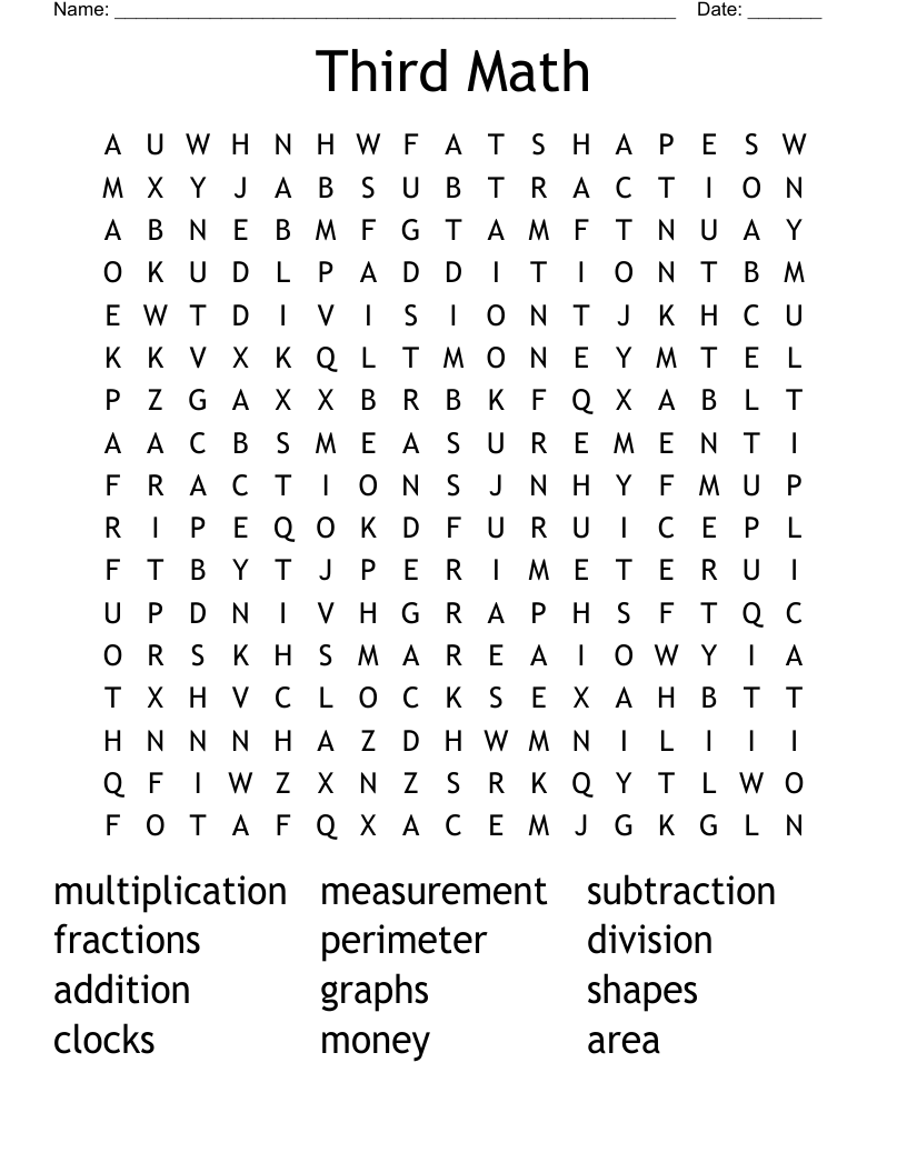 Third Math  Word Search