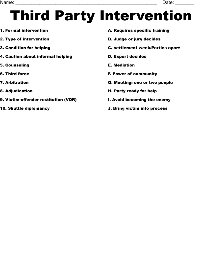 Third Party Intervention Worksheet