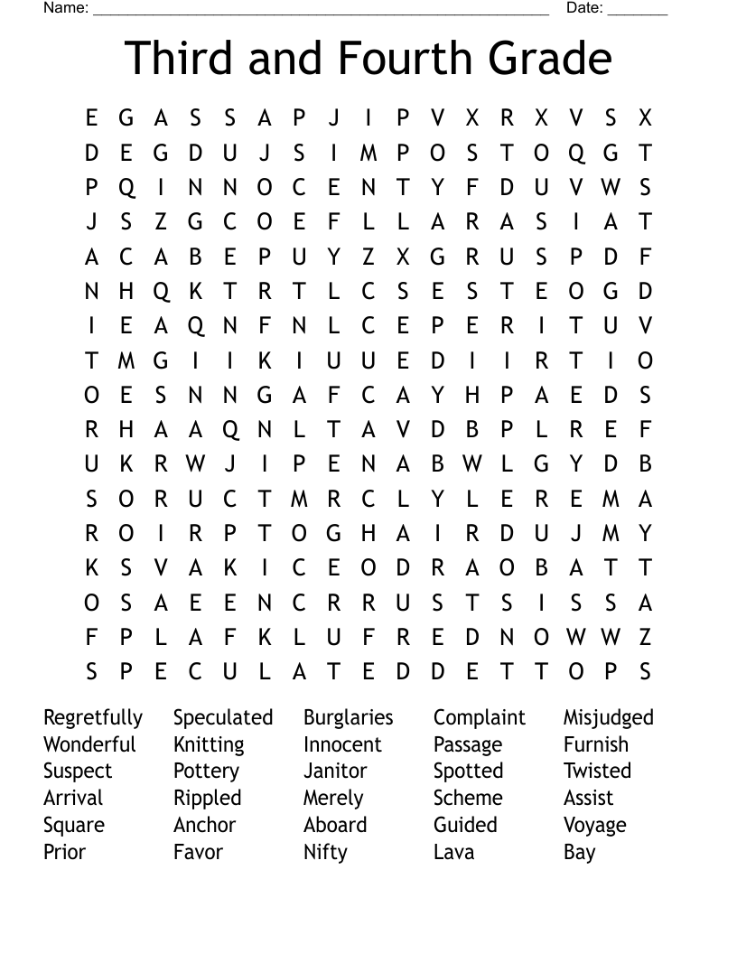 Third and Fourth Grade Word Search