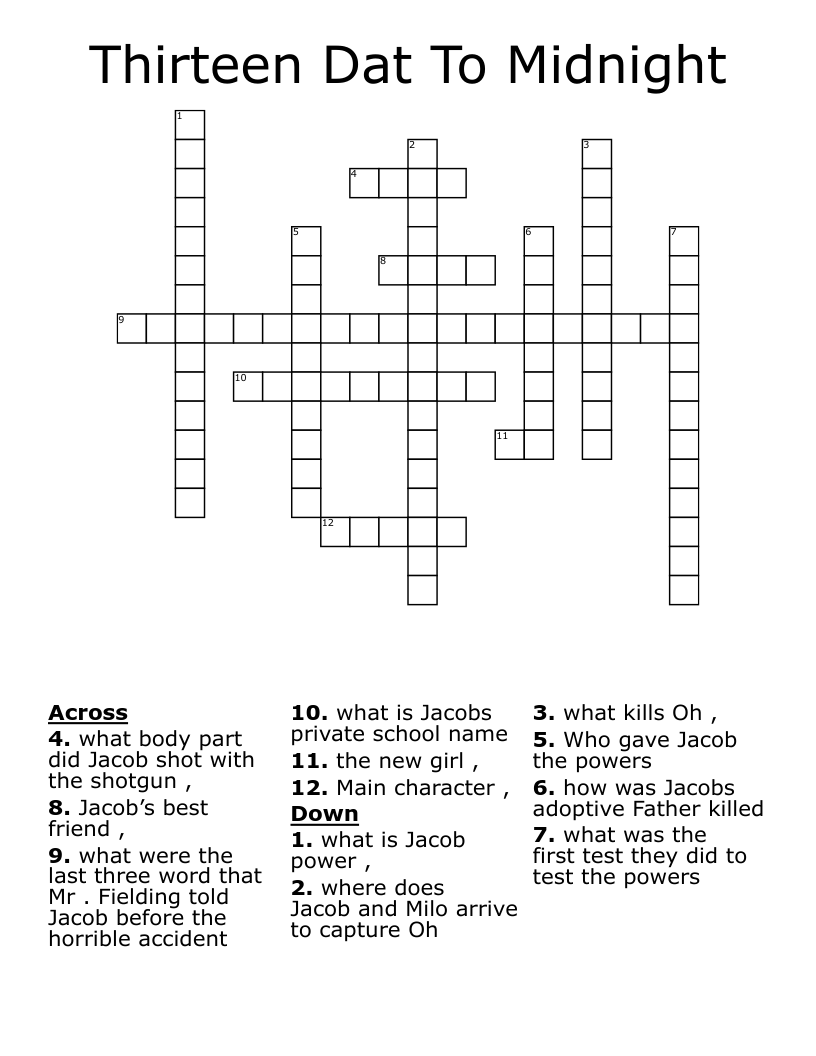 Thirteen Dat To Midnight Crossword