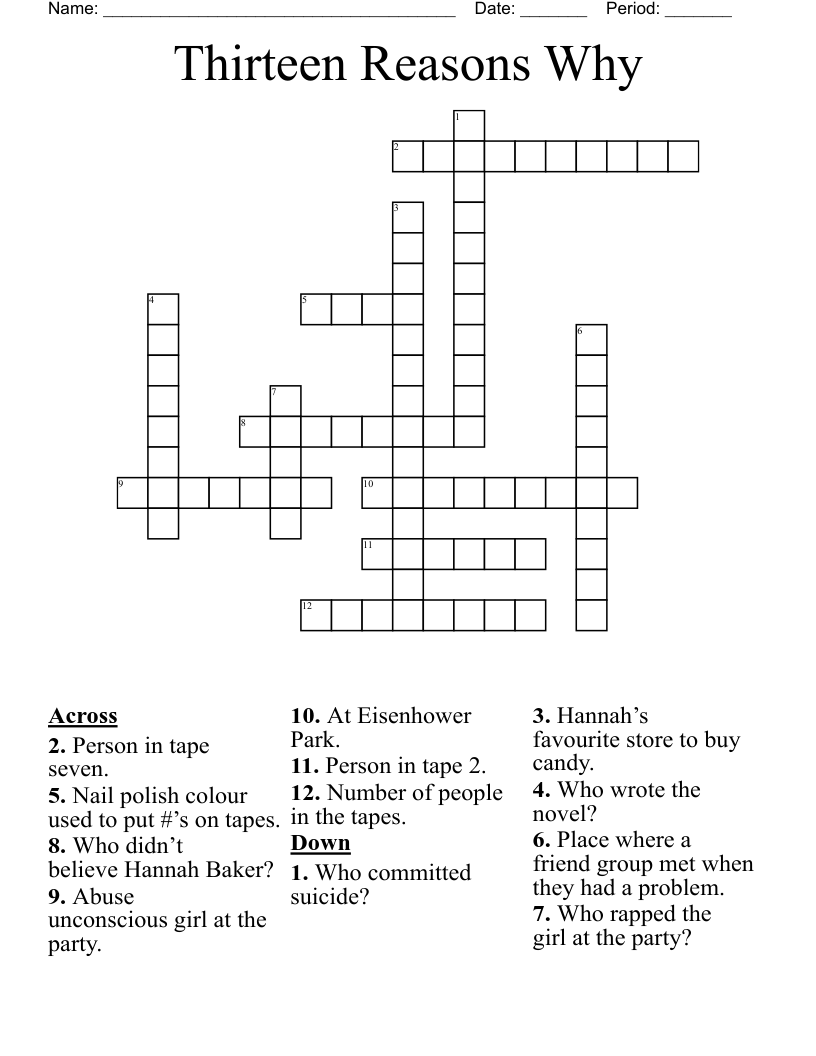 Thirteen Reasons Why Crossword