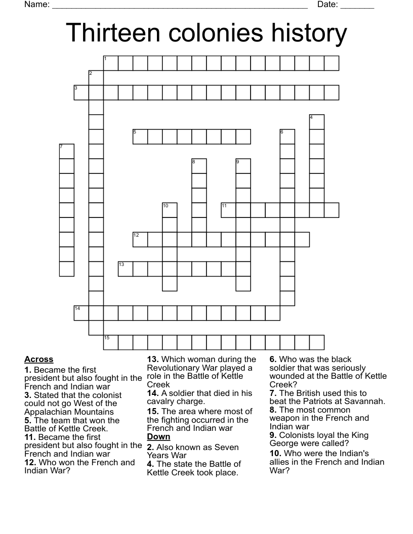 Thirteen colonies history Crossword