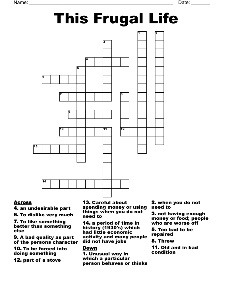 This Frugal Life Crossword
