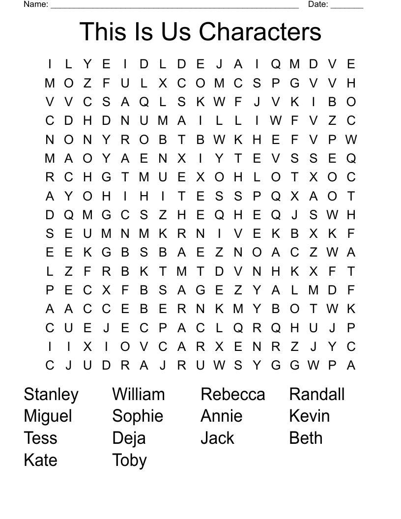 This Is Us Characters Word Search