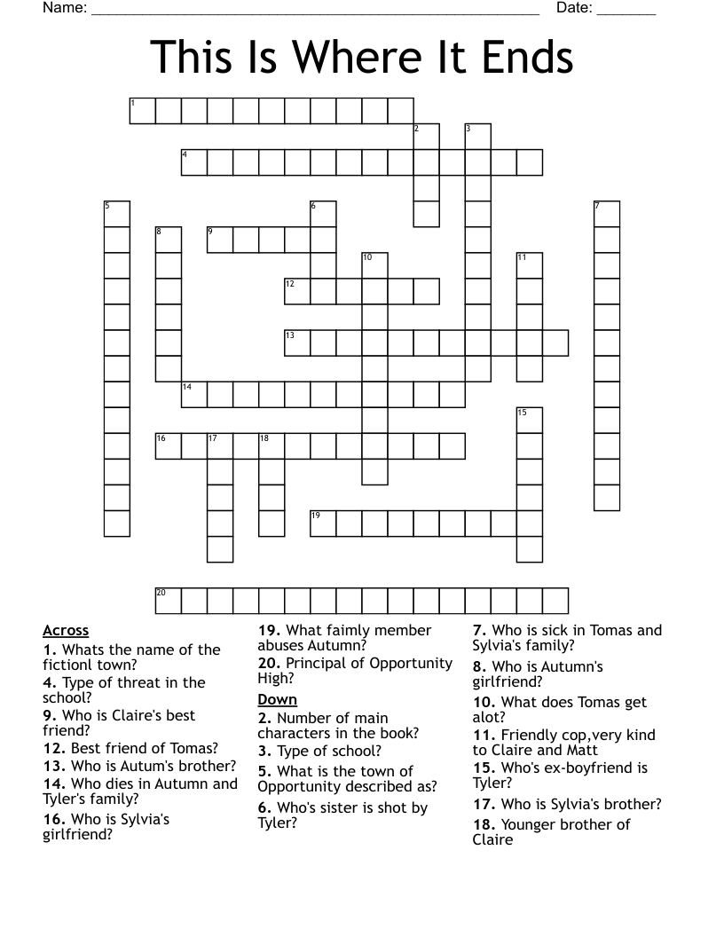 This Is Where It Ends Crossword