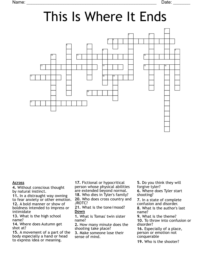 This Is Where It Ends Crossword