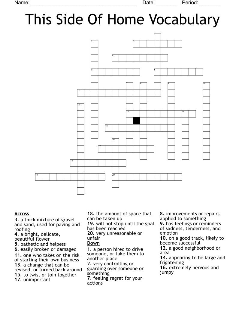 This Side Of Home Vocabulary Crossword