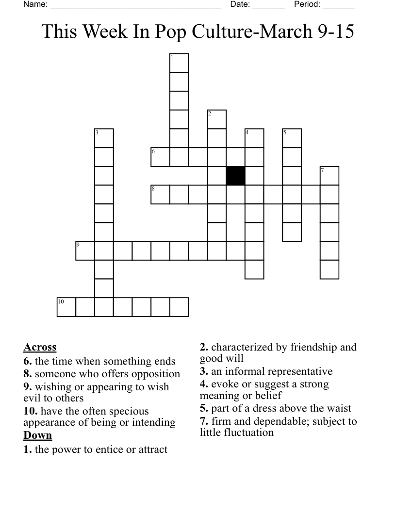 This Week In Pop Culture-March 9-15 Crossword