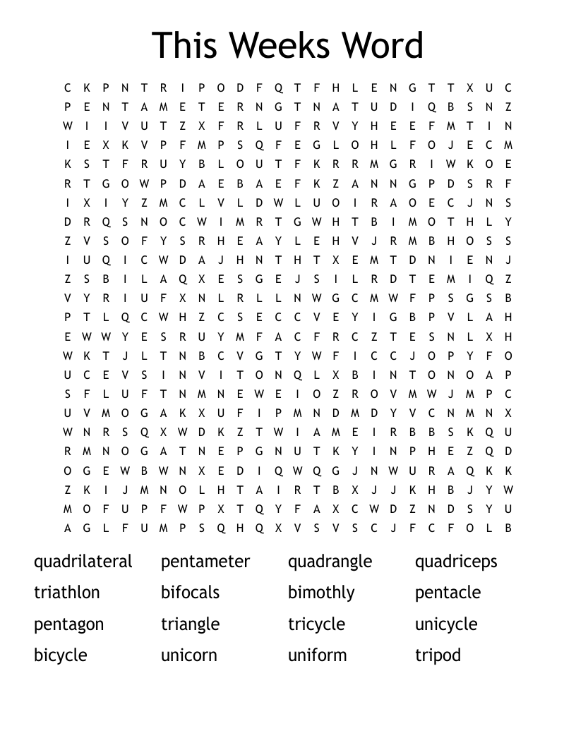 This Weeks Word Word Search