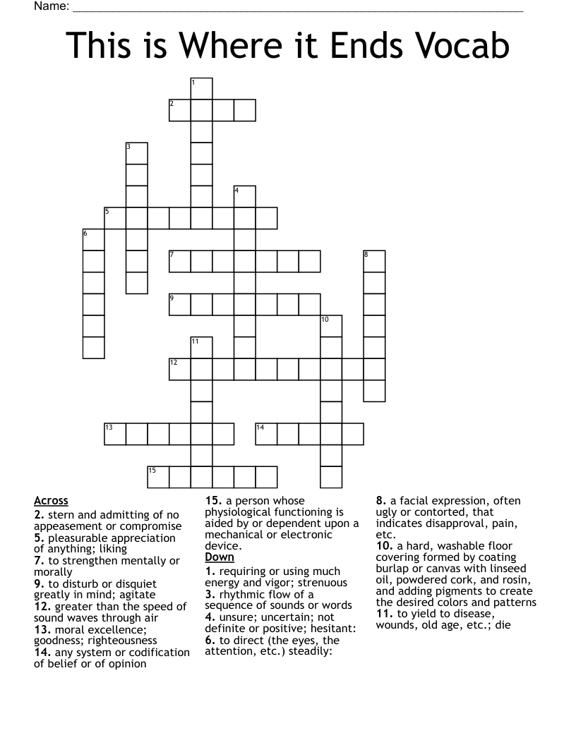 This is Where it Ends Vocab  Crossword